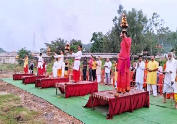 गुरूपूर्णिमा पर माँ सर्वमंगला घाट कोरबा पर की गयी हसदेव आरती