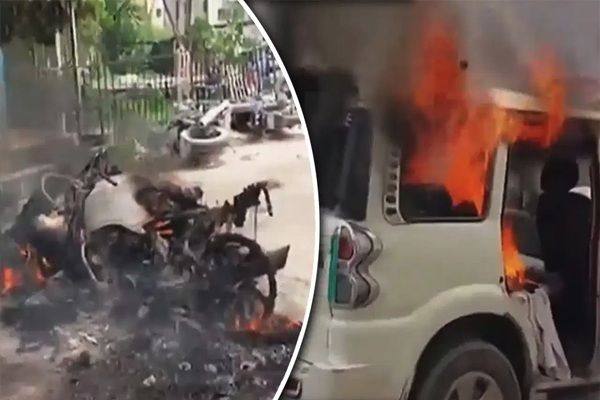 सड़क हादसे के बाद हंगामा: पटना में भीड़ ने बस और पुलिस वाहन को फूंका